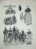 Original Old Antique Print 1884 Dutch Folk Zeeland Peasants Amsterdam Flushing