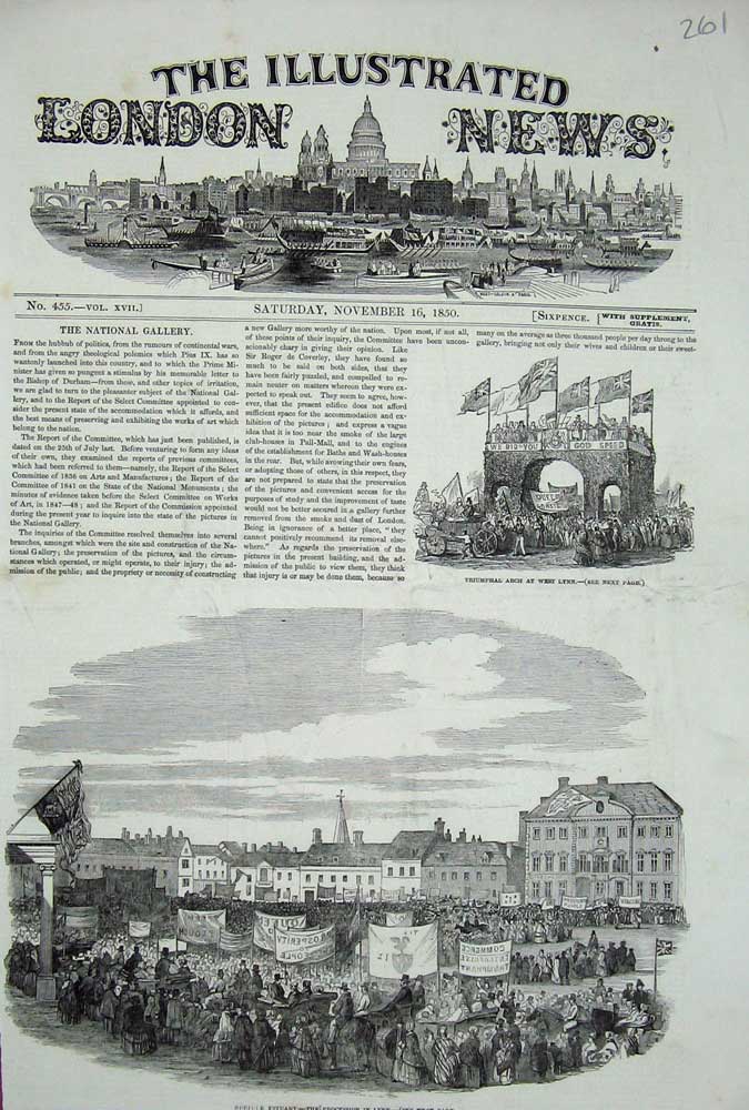 Original Old Antique Print 1850 Norfolk Estuary Lynn Triumphal Arch West Lynn