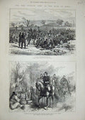 Original Old Antique Print 1877 Turkish Army War Wounded Siers General Camp