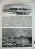 Original Old Antique Print 1858 Fort Saugor Yan Yean Waterworks Melbourne Art