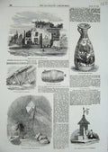 Original Old Antique Print 1854 Roman Building Cuma Phoenician Vase Greek Tomb