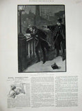 Original Old Antique Print 1887 Miser Farebrother Gordon Browne Men Bridge Wind