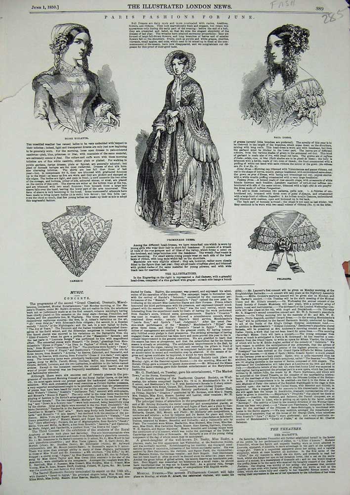 Old Antique Print 1859 Fashion Promenade Dress Ball Canezou Pelerine Home 19th