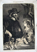 Original Old Antique Print 1860 Fine Art Burgomaster Daughter Gilbert Victorian