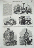 Original Old Antique Print 1866 Bamberg Altenberg Bridge Rathhaus Bishop Palace