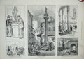 Original Old Antique Print 1888 Florence Mercato Vecchio Piazza Romana Statue
