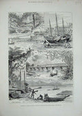 Old Antique Print 1879 America Isthmus Canal Lake Managua Barbacoas Beach 19th