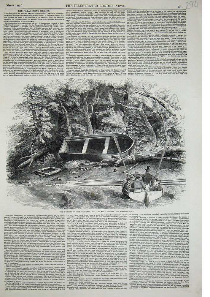 Antique Old Print *0263 1852 Remains Captain Gardiner Pioneer Sleeping Boat