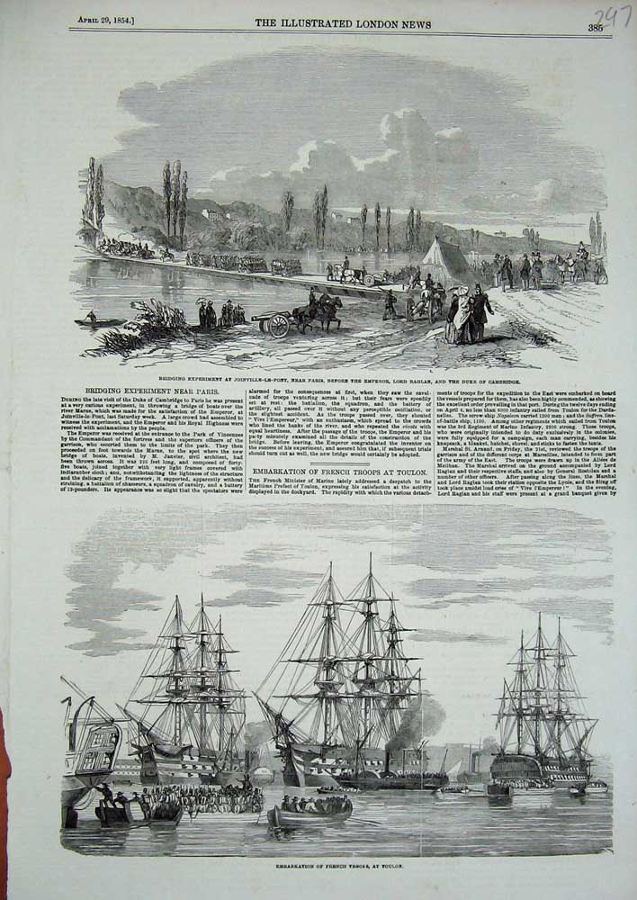 Old Antique Print 1854 French Troops Toulon Joinville-Le-Pont Paris Duke 19th