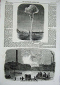 Old Antique Print 1856 Fire Vauxhall Railway Station Millbank Battersea 19th