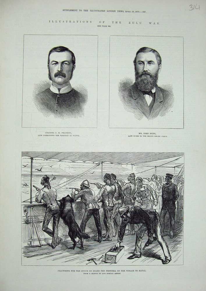 Old Antique Print 1879 Zulus Pretoria Natal Colonel Pearson John Dunn War 19th