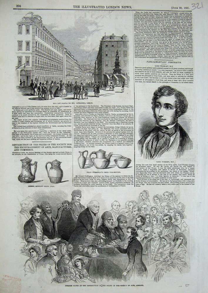 Old Antique Print 1846 Ibrahim Pacha Lord Worsley Catharina Lisbon Jugs 19th