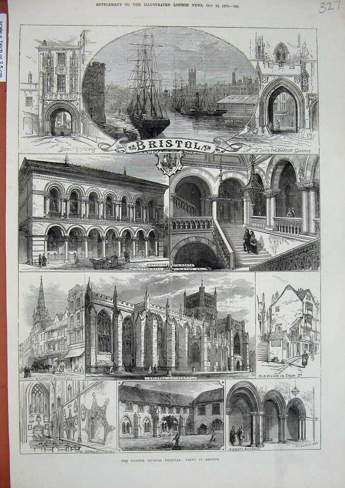 Old Antique Print 1873 Bristol Cathedral Abbot'S Archway Southey Berkley 19th