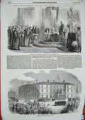 Original Old Antique Print 1854 Queen Hull Grimbsy Station Hotel Presentation