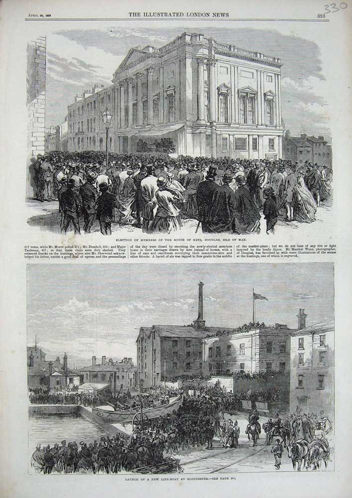 Old Antique Print 1867 House Keys Douglas Isle Man Gloucester Life-Boat 19th
