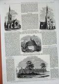 Old Antique Print 1861 Almshouses Buckenham Church Bohemia Dalton Clapham 19th
