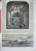 Original Old Antique Print 1865 Chapel Russian Embassy Welbeck Fort Sandy Hook