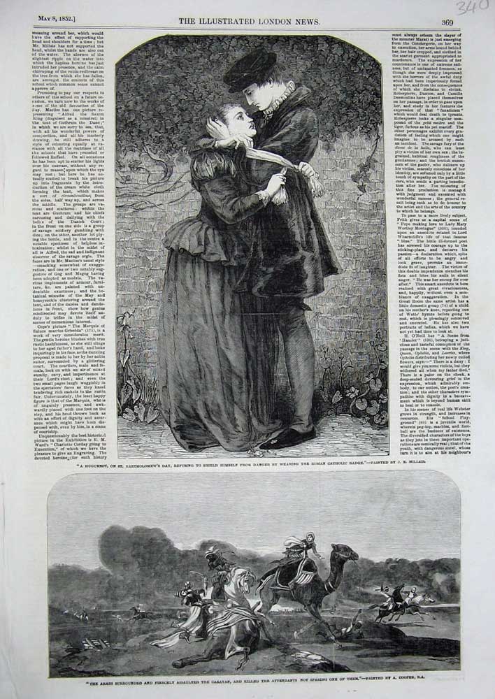 Original Old Antique Print 1852 Arabs Battle War Huguenot Bartholomew'S Romance