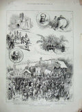 Original Old Antique Print 1889 Ice Carnival Royal Albert Duchess Teck Tibbits