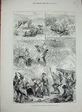Original Old Antique Print 1879 Zululand Horse Siers Warriors Shields Victorian