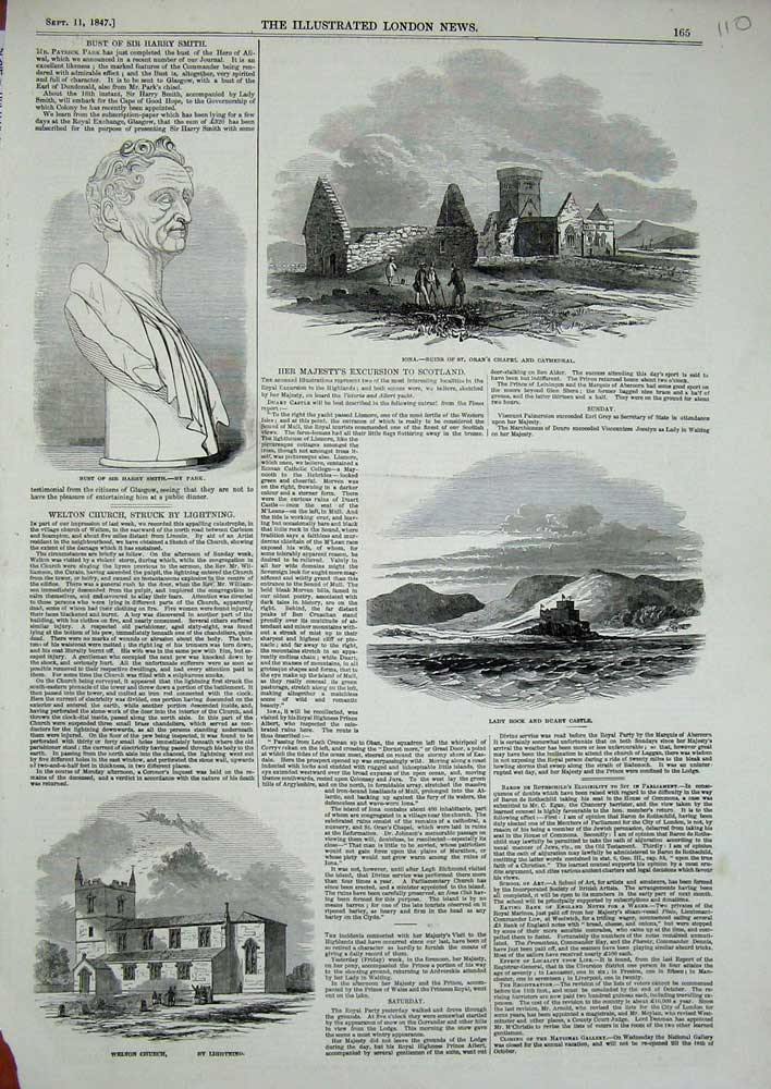 Old Antique Print 1847 Bust Smith Iona Orans Chapel Church Duart Castle 19th