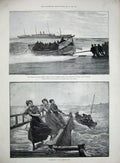 Old Antique Print Fishing Boat 1892 Ship Wreck German Steamer Eider Wight 19th