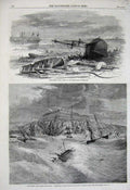 Old Antique Print 1861 Stormy Sea Gale Tynemouth Whitby Life-Boat Ships 19th