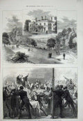 Original Old Antique Print 1875 Royal Sheffield O'Connell Dublin Banquet Palace