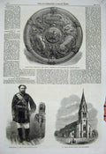Old Antique Print 1866Kamehameha Sandwich Church Manchester Shield Hasell 19th
