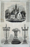 Old Antique Print 1862 Whippingham Church Isle Wight Testimonials Gibson 19th