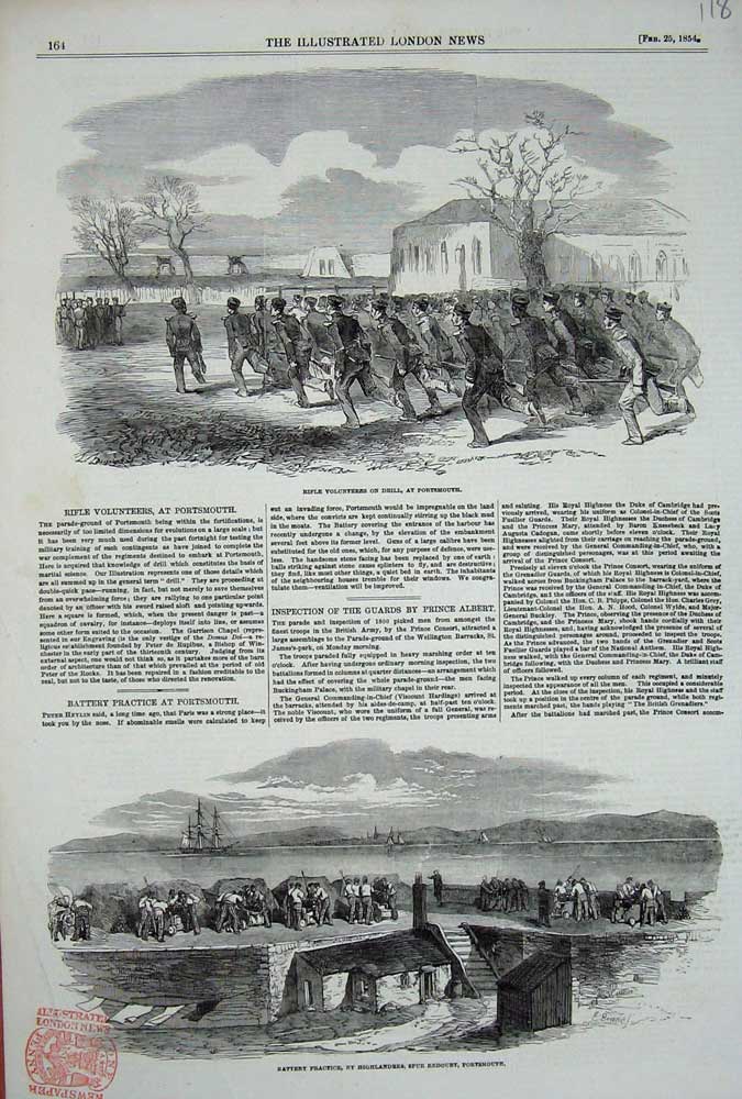 Old Antique Print 1854 Rifle Volunteers Army Portsmouth Highlanders Spur 19th