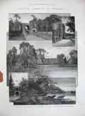 Original Old Antique Print 1887 English Homes Longleat Park Lake Boat-House