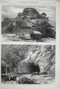Original Old Antique Print 1869 Pacific Railway America Skull Rock Dale Weber
