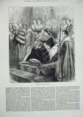 Original Old Antique Print 1877 Scene Queen Opening Parliament Throne Victorian
