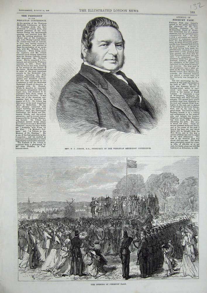 Old Antique Print 1869 Jobson President Wesleyan Methodist Finsbury Park 19th
