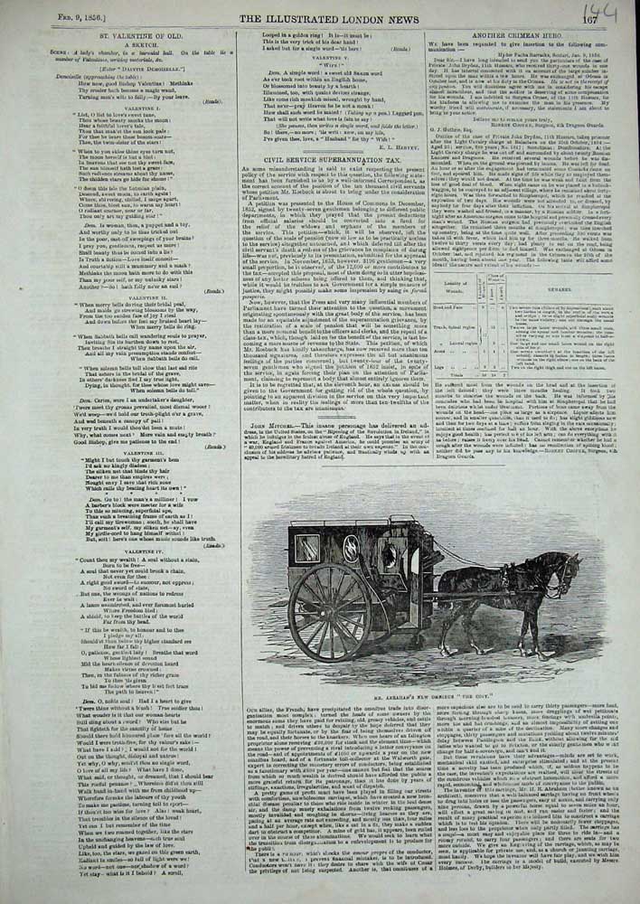 Original Old Antique Print 1856 Mr Abraham'S New Omnibus Cosy Horse Carriage