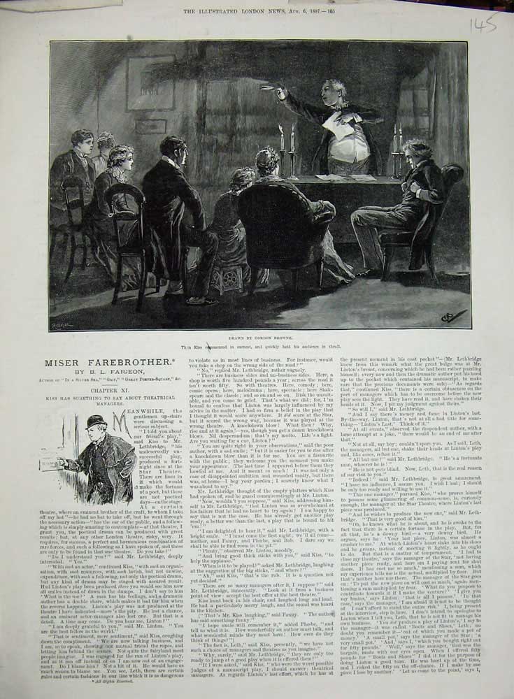 Old Antique Print Miser Farebrother Gordon Browne 1887 Men Table Candle 19th