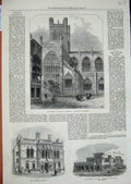 Old Antique Print 1872 Chester Cathedral Townhall Poplar Andaman Barracks 19th