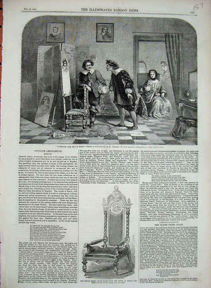 Old Antique Print 1859 Burns Press Chair Vandyke Frank Hals Flatou Deane 19th