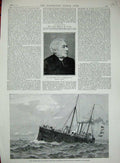 Old Antique Print 1890 Rev. Bernard Bishop Tuam Barracouta Ship Margate 19th