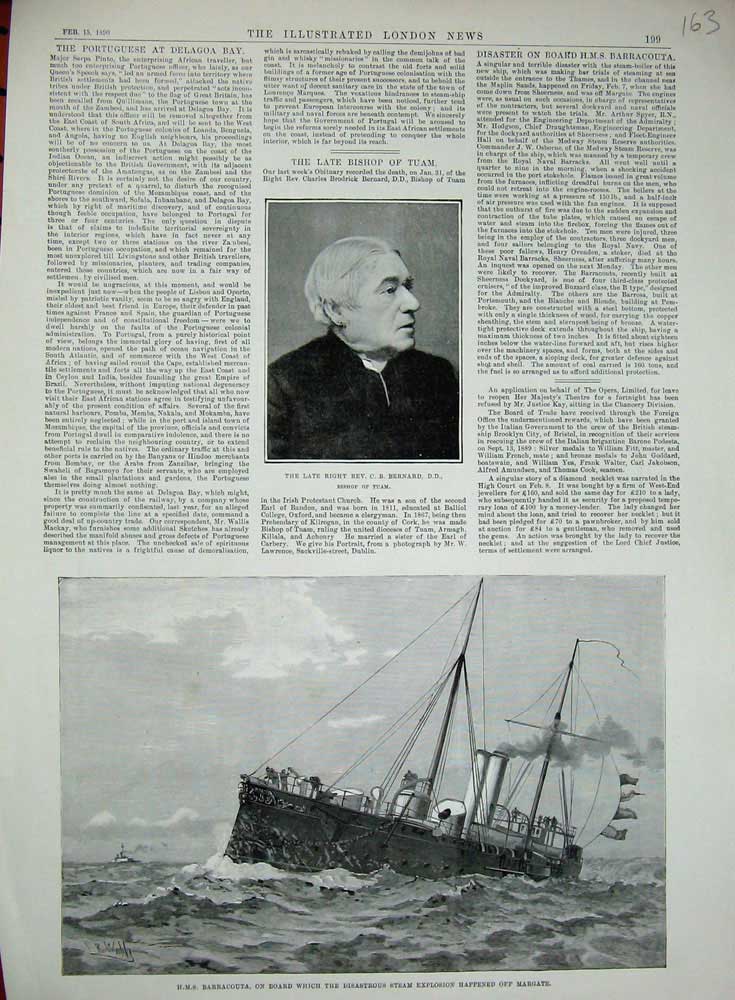 Old Antique Print 1890 Rev. Bernard Bishop Tuam Barracouta Ship Margate 19th