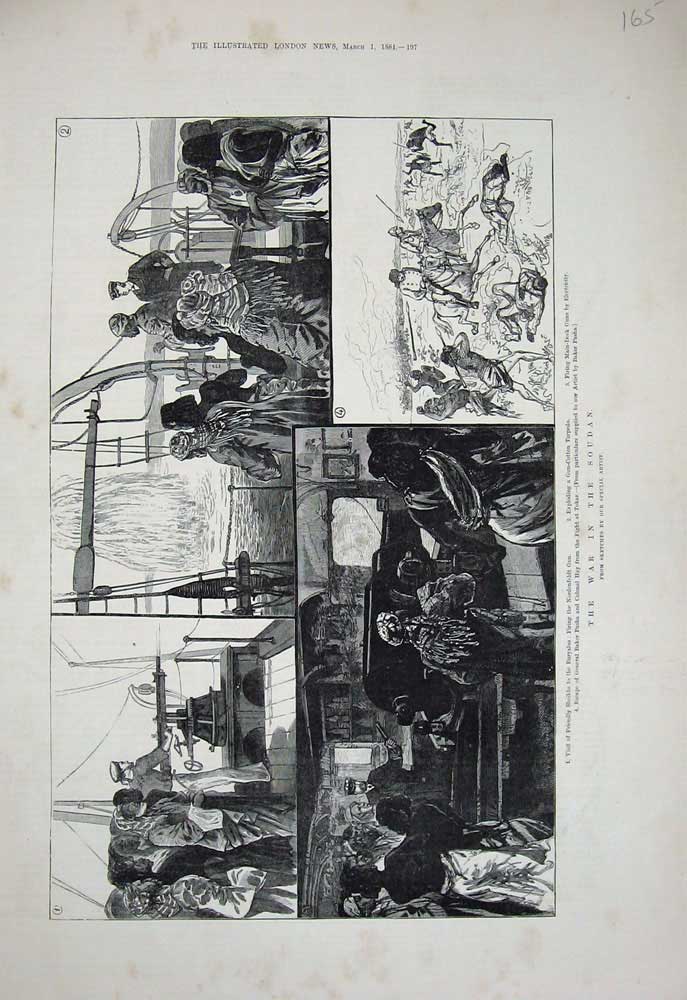 Original Old Antique Print 1884 War Soudan Sheikhs Nordenfeldt Gun Tokar Hay