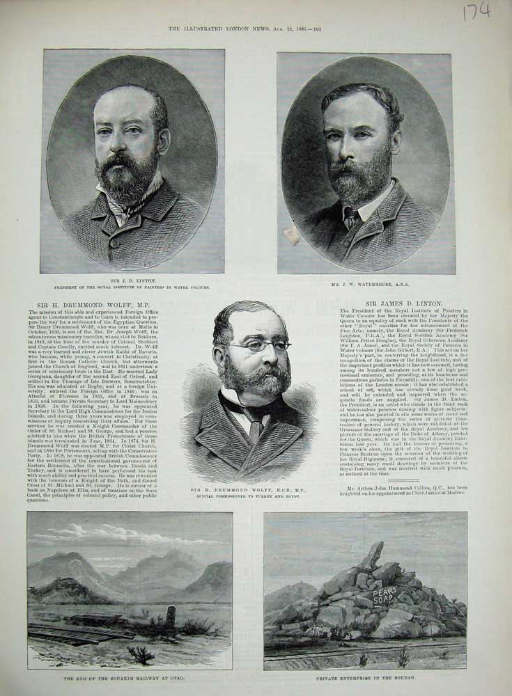 Original Old Antique Print 1885 Linton Waterhouse Wolfe Souakim Railway Otao