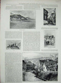 Old Antique Print 1891 Monte Carlo Eza San Remo Riviera Roccabruna Turlia 19th