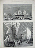Original Old Antique Print 1883 Boats Nets Fisheries Gallery Ships Seal Hunting