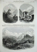 Old Antique Print Switzerland 1856 Valley Zermatt Castle Thun St Niklaus 19th