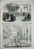 Original Old Antique Print 1850 Banquet Egyptian Hall Mansion House Exhibition