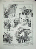 Old Antique Print 1889 Paris Eiffel Tower Annamite Carriage Indian CafÇ 19th