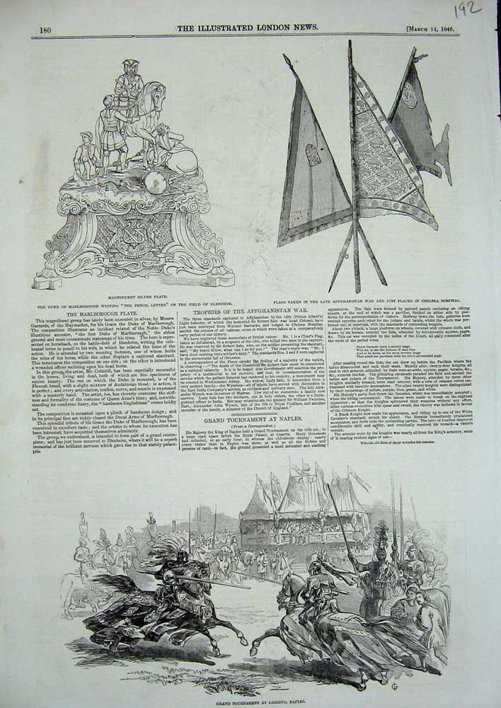 Old Antique Print 1846 Tournament Caserta Naples Horses Flags War Silver 19th