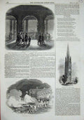Original Old Antique Print 1845 Louth Church Texas Jersey City New York Riots
